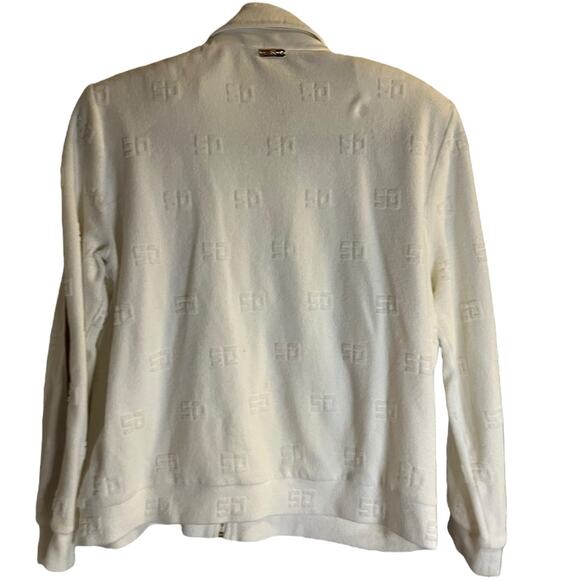 St. John White terry full zip jacket with raised logo Size Small Vintage - Picture 2 of 6
